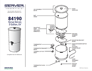 Syrup Server 3 Gallon 84190 | Parts List