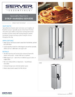 Syrup Warmers & Servers | Specs
